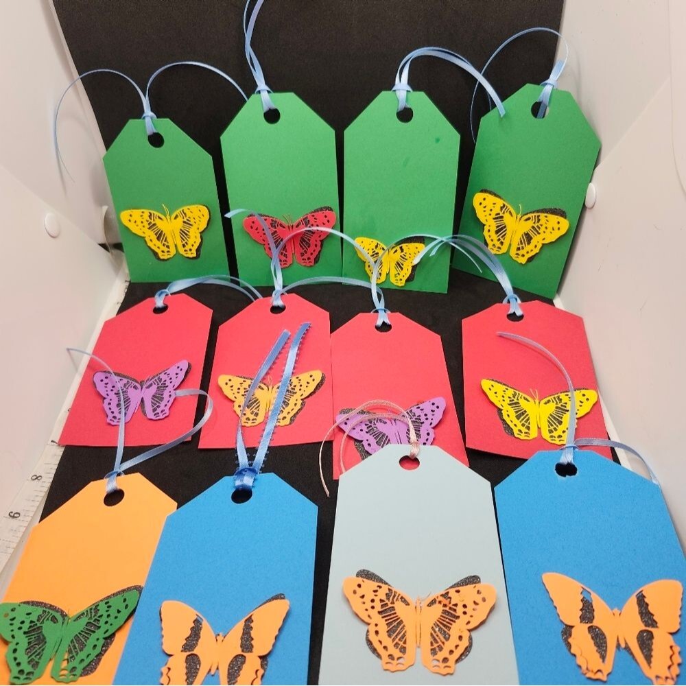 Hand Crafted Colorful Butterfly Gift Tags Thank You Cards Set Of 12 - Picture 7 of 13